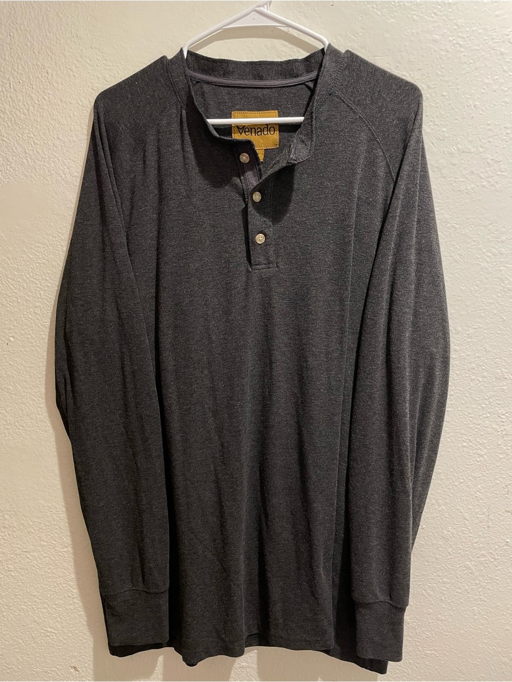 🦌Venado Men's Flex Henley Shirt Charcoal Gray Long Sleeve Stretch Size 2XL 🦌